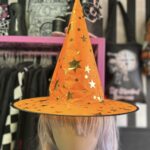 Sombrero bruja naranja estrellas