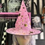 Sombrero bruja rosa estrellas